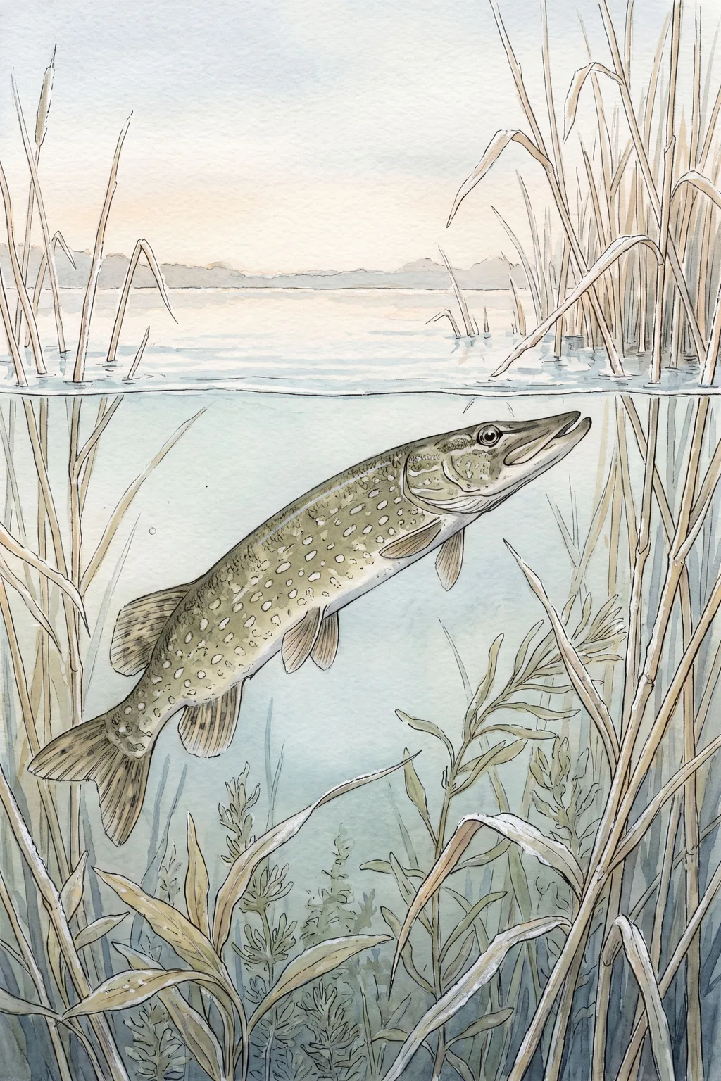 Winter Reeds: pike in winter reeds
